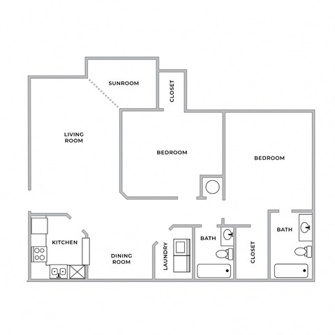 Floor plan for 2 beds, 1 bath, 1082 sqft